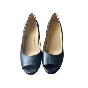 Naturalizer Black Wedge Peep Toe Shoes sz 8.5